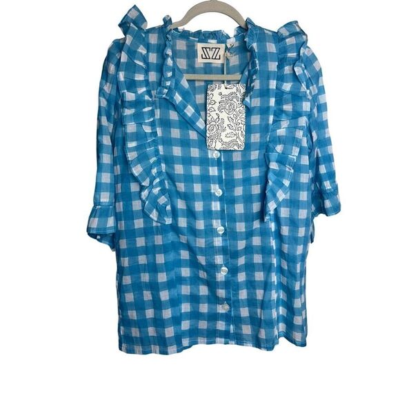 SZ Blockprints Hartley Top in Cornflower Blue Gingham NWT Sz. S - Picture 3 of 6